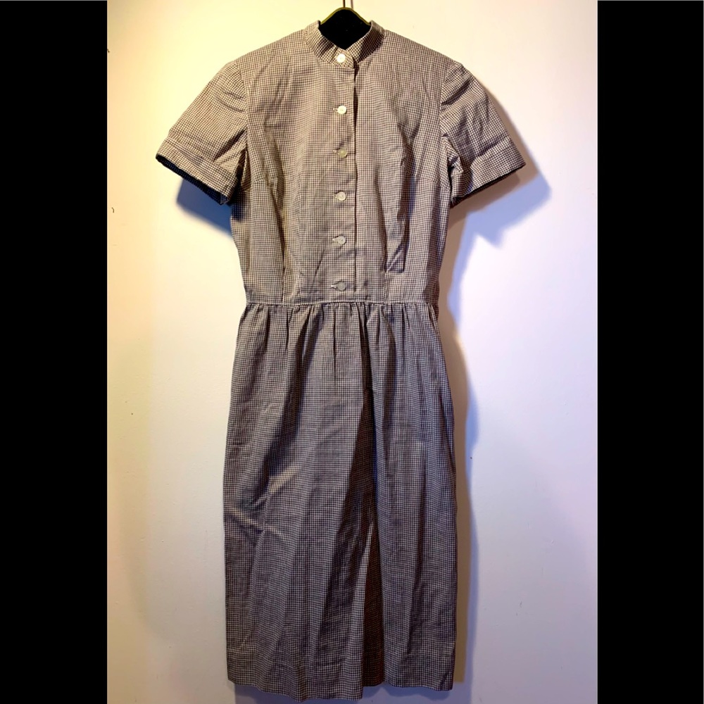 Brown gingham vintage wiggle dress mad men
